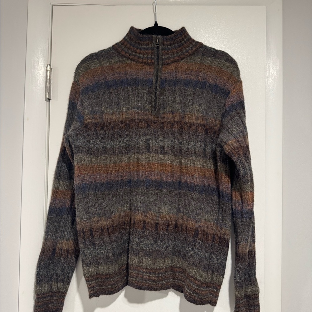 Men's Multicolor Striped Zip-Up Sweater 100% Alpaca